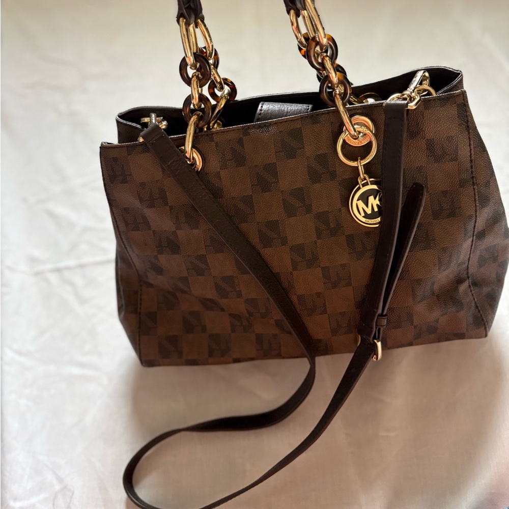 Michael Kors Black and Brown Checkered Shoulder Bag